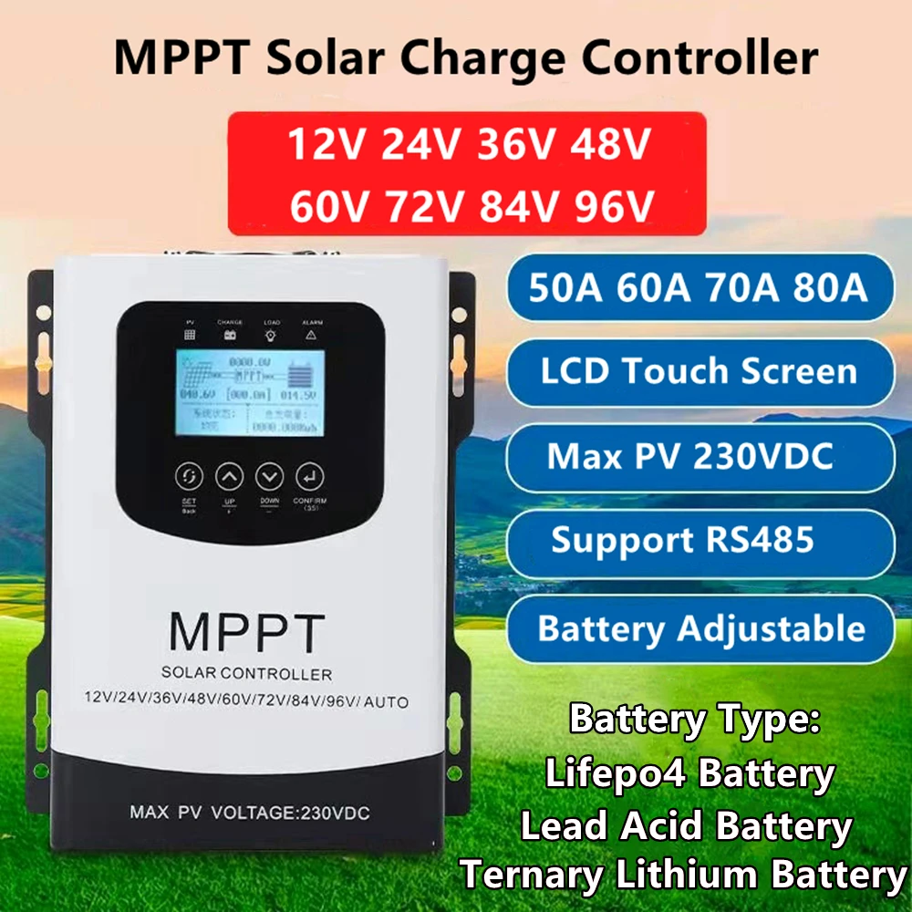 

12V 24V 36V 48V 60V 72V 96V 60A MPPT Solar Charge Controller PV Charging Regulator 230VDC For Lifepo4 Lithium Lead Acid Battery
