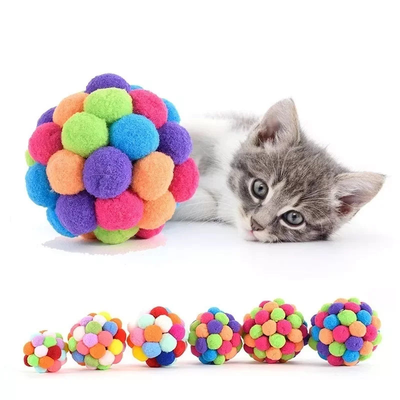 

2023New 6cm 7cm Pet Cat Toys Colorful Handmade Bell Bouncing Ball Built-in Catnip Pet Toys Cute Ball Cat Toys 1piece