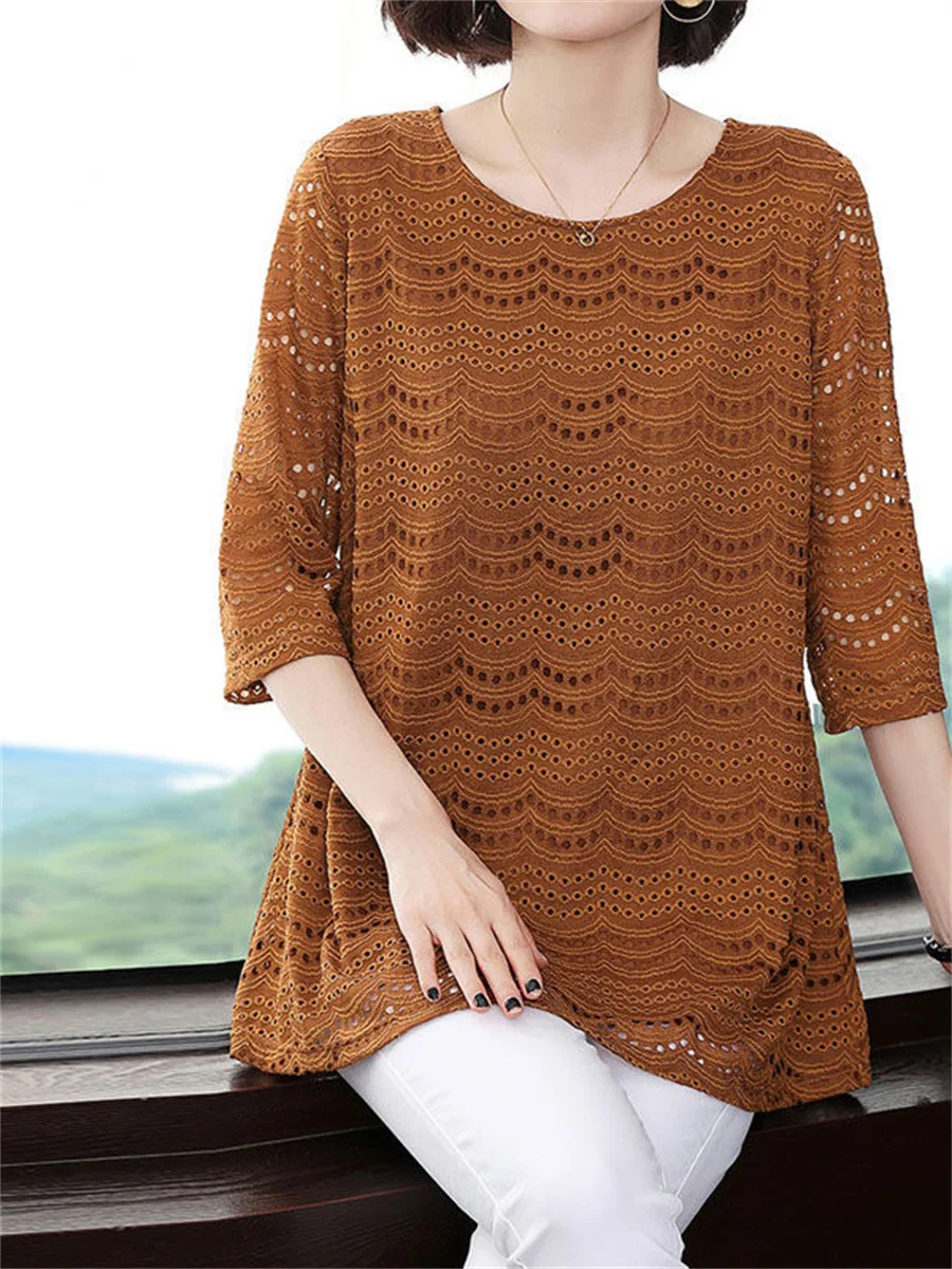 Блузка женская кружевная с полурукавом и круглым вырезом на весну/лето TT2179 |