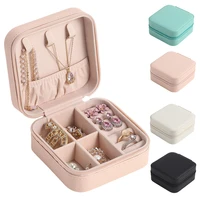 2022 travel jewelry box zipper storage organizer for necklace portable rings case earring holder pu leather small square boxes