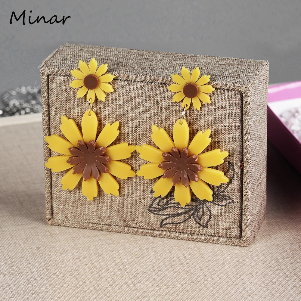 Женские акриловые серьги-Подсолнухи длинные серьги-ромашки желтого и белого