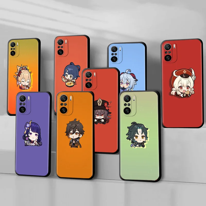

Genshin Impact Cute Case for Xiaomi Redmi 9S 9 8 10 11 Pro K40 9C 9A 8T 7 9T 7A 8A Black Soft Silicone Phone Cover Shell