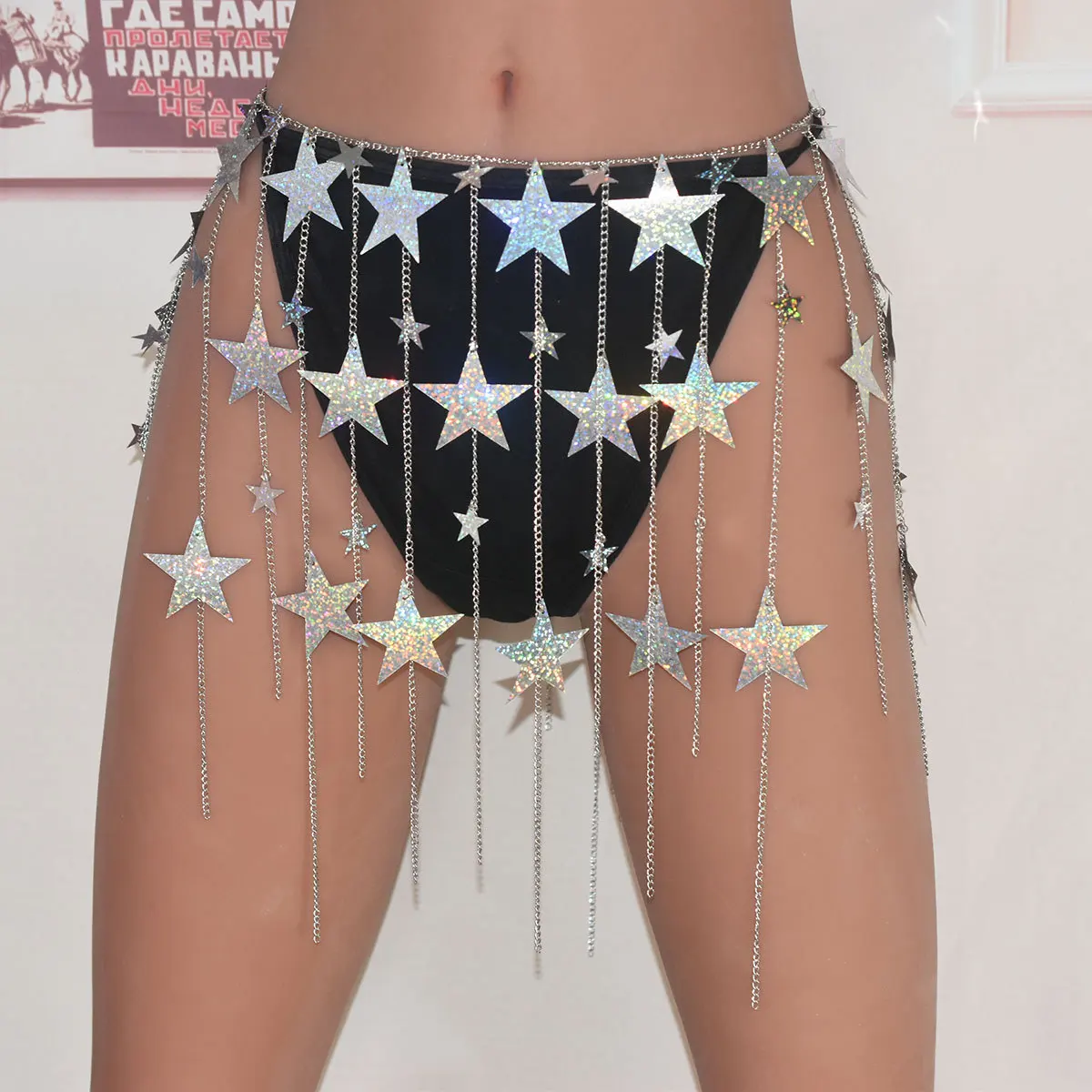 

Женская Длинная цепочка на талию, с блестками