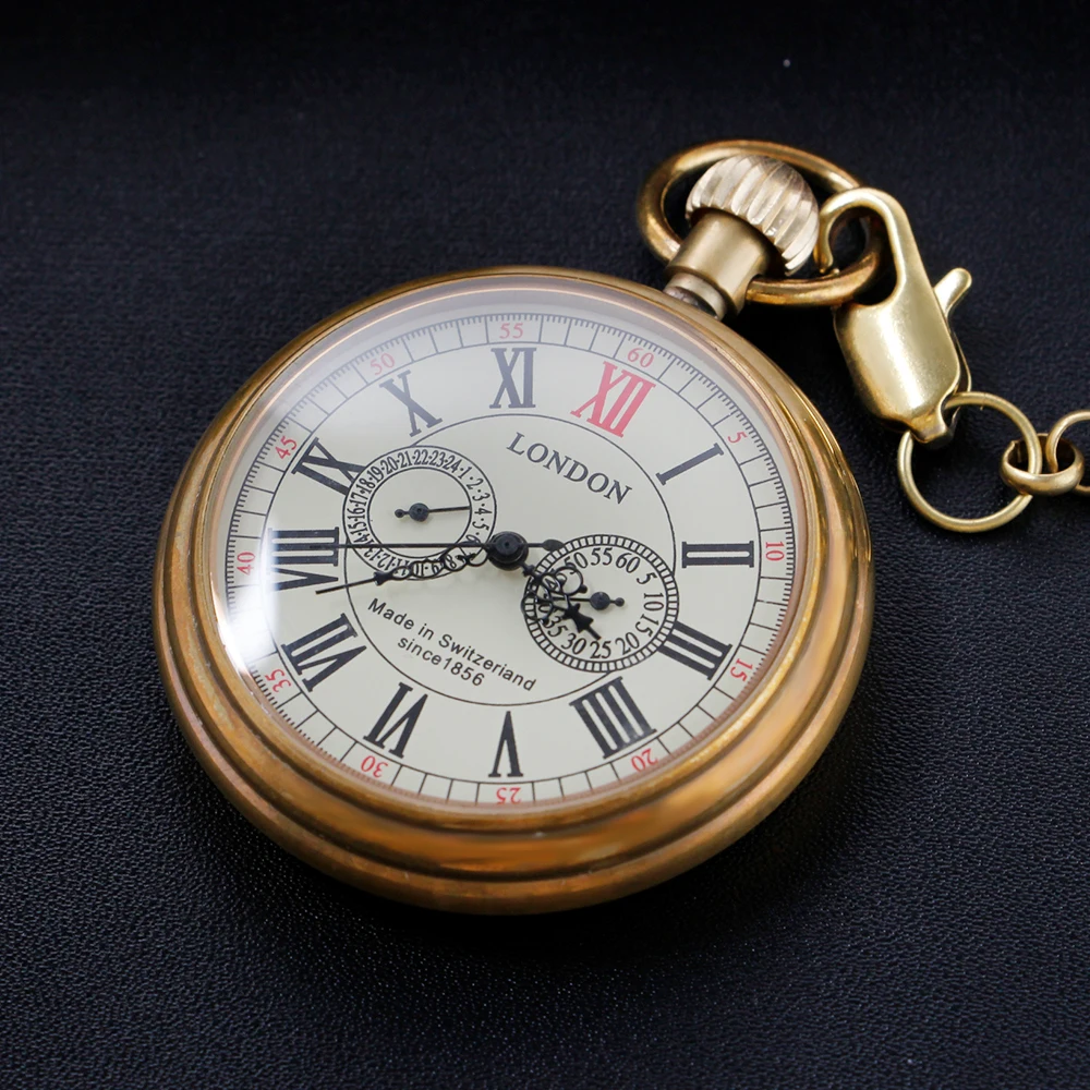 Vintage Bronze London Mechanical Pocket Watch High Quality Unisex Necklace Timing Pendant Mens and Women's Pocket Watch Renoj