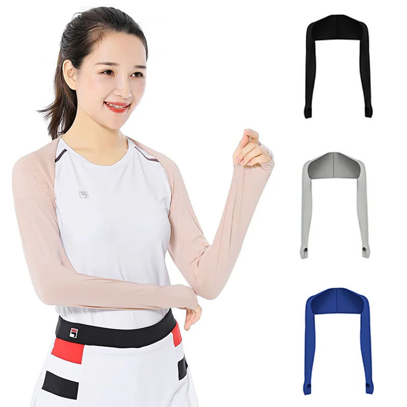 

Women Shawl Arm Sleeve Ice Silk Sunscreen Sleeves Siamese UV Protection Arm Cover with Finger Hole for Golf Driving Fishing Thin