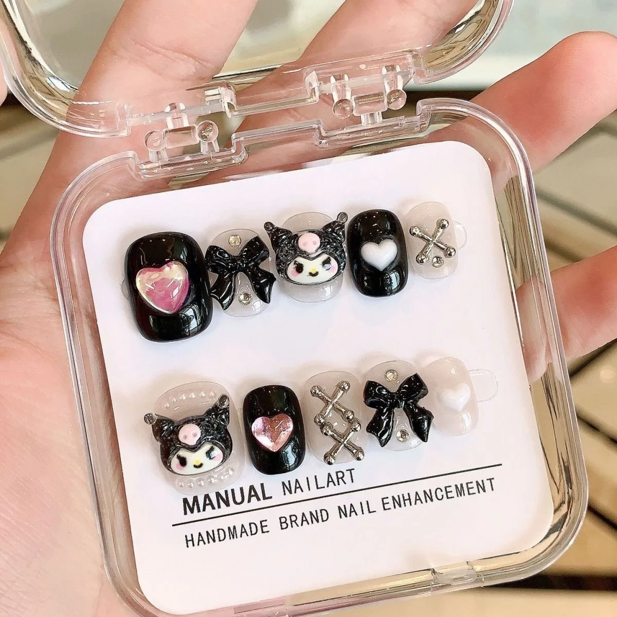 10 шт. Sanrios Kuromi Мультяшные накладные ногти Короткие съемные кавайные аниме куклы