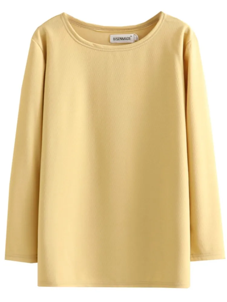 

Женская одежда, футболка большого размера, весна 2022, модные футболки с длинным рукавом, повседневные однотонные базовые Топы