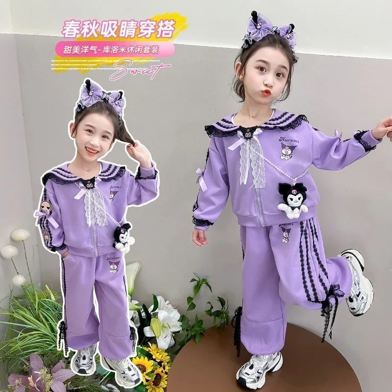 Sanrio костюм Kuromi для девочек весенне-осенний модный новый детский стильный свитшот