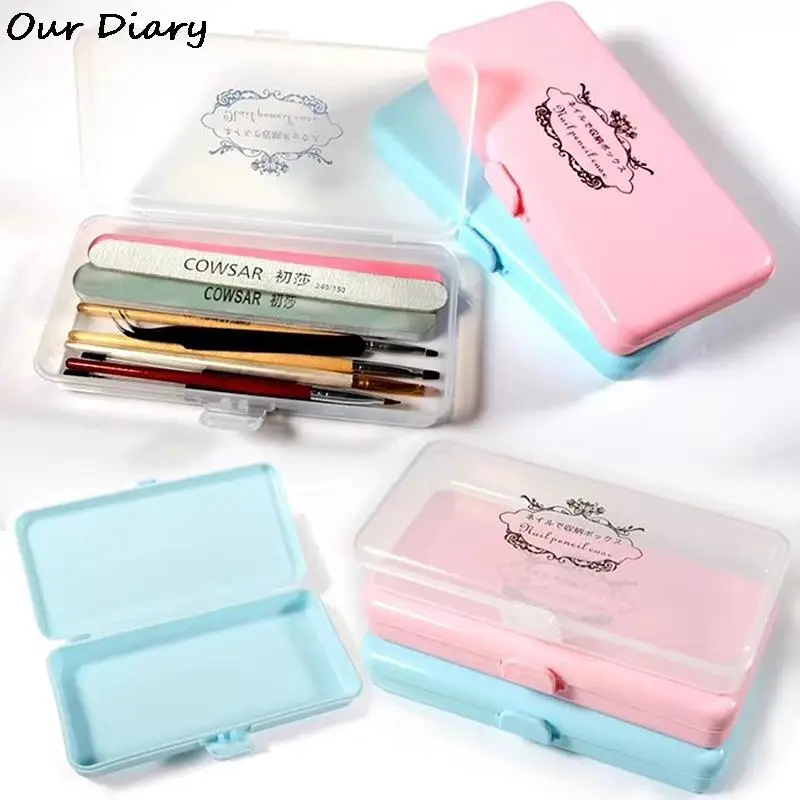 

1pc Nail Art Storage Box for Polishing File Buffer Container Rectangle Plastic Nail Drawing Pen Brush Case Organizer