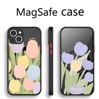 tulip beautiful flower art transparent magsafe magnetic magnet phone case for for iphone 13 12 11 pro max mini