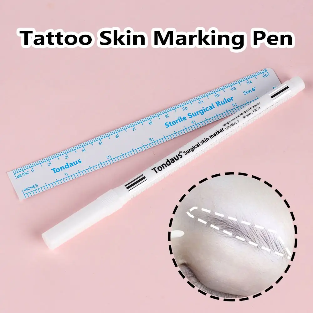 

White Tattoo Skin Marking Pen Surgical Mark Microblading Eyebrow Positioning Measuring Ruler Waterproof Skin Scribe Tool