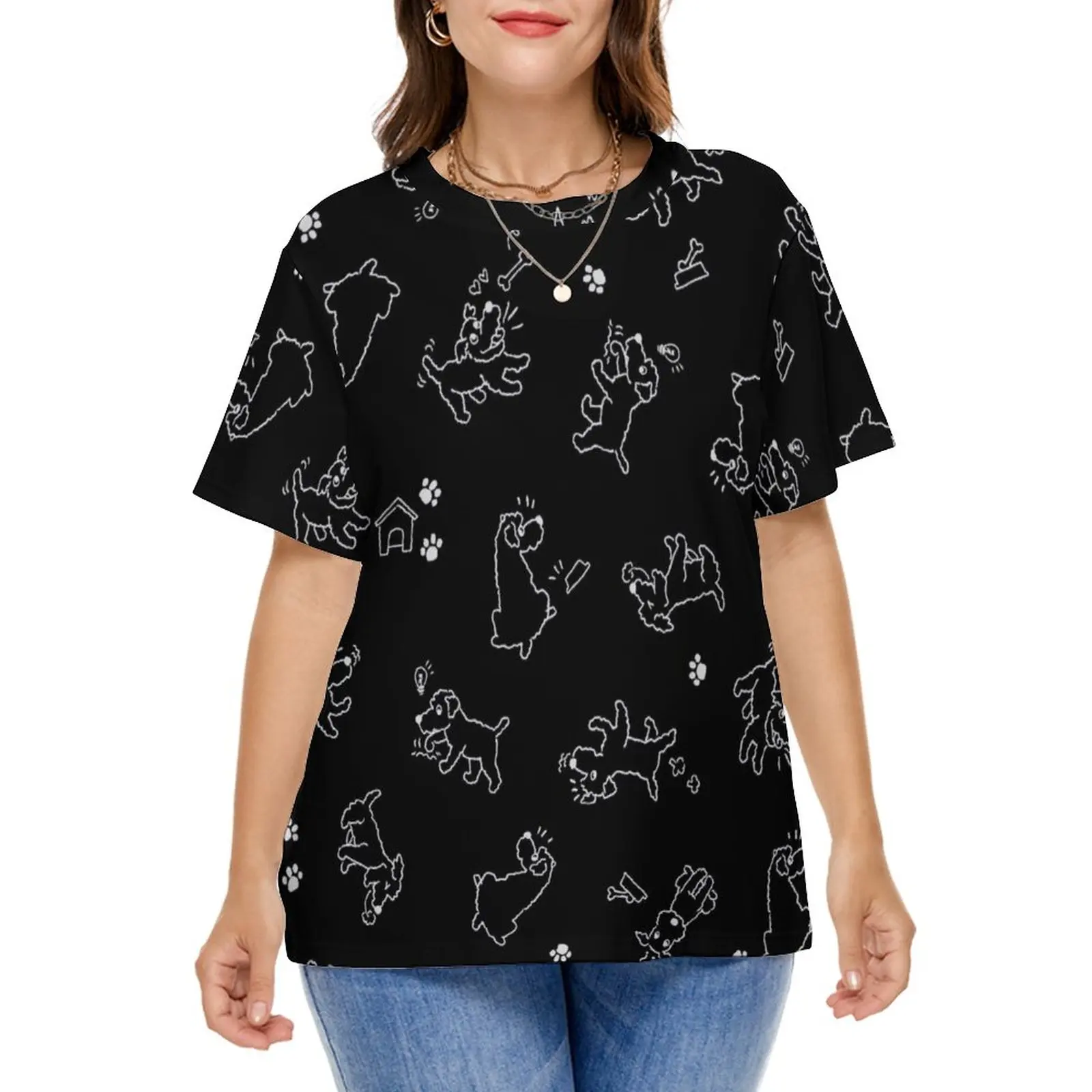 Dog Love Bone T Shirt Paw Print Animal Funny T-Shirts Short Sleeve Streetwear Tshirt Summer Print Tees Plus Size
