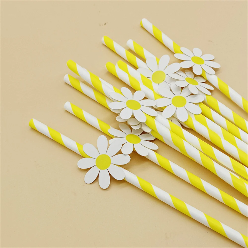 

10Pcs Sweet Daisy Flower Disposable Paper Straws Bar Drinking Straws Birthday Baby Shower Wedding Party Supply Decorations