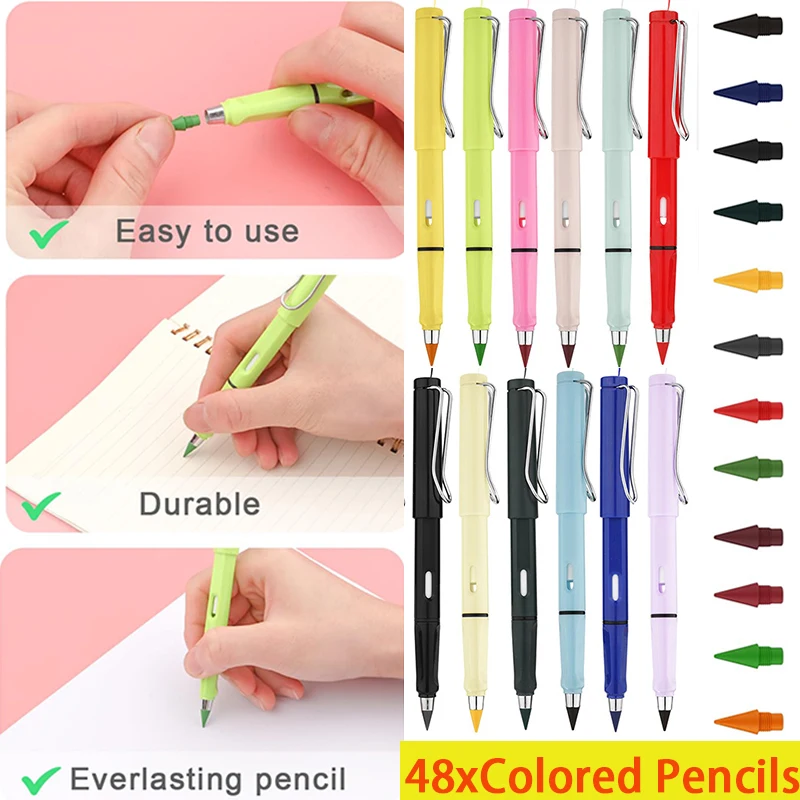 

48Pcs Colored Unlimited Pencils Colorful Writing Inkless Pencil No Ink Pen Pencils Painting Supplies Gifts Stationery