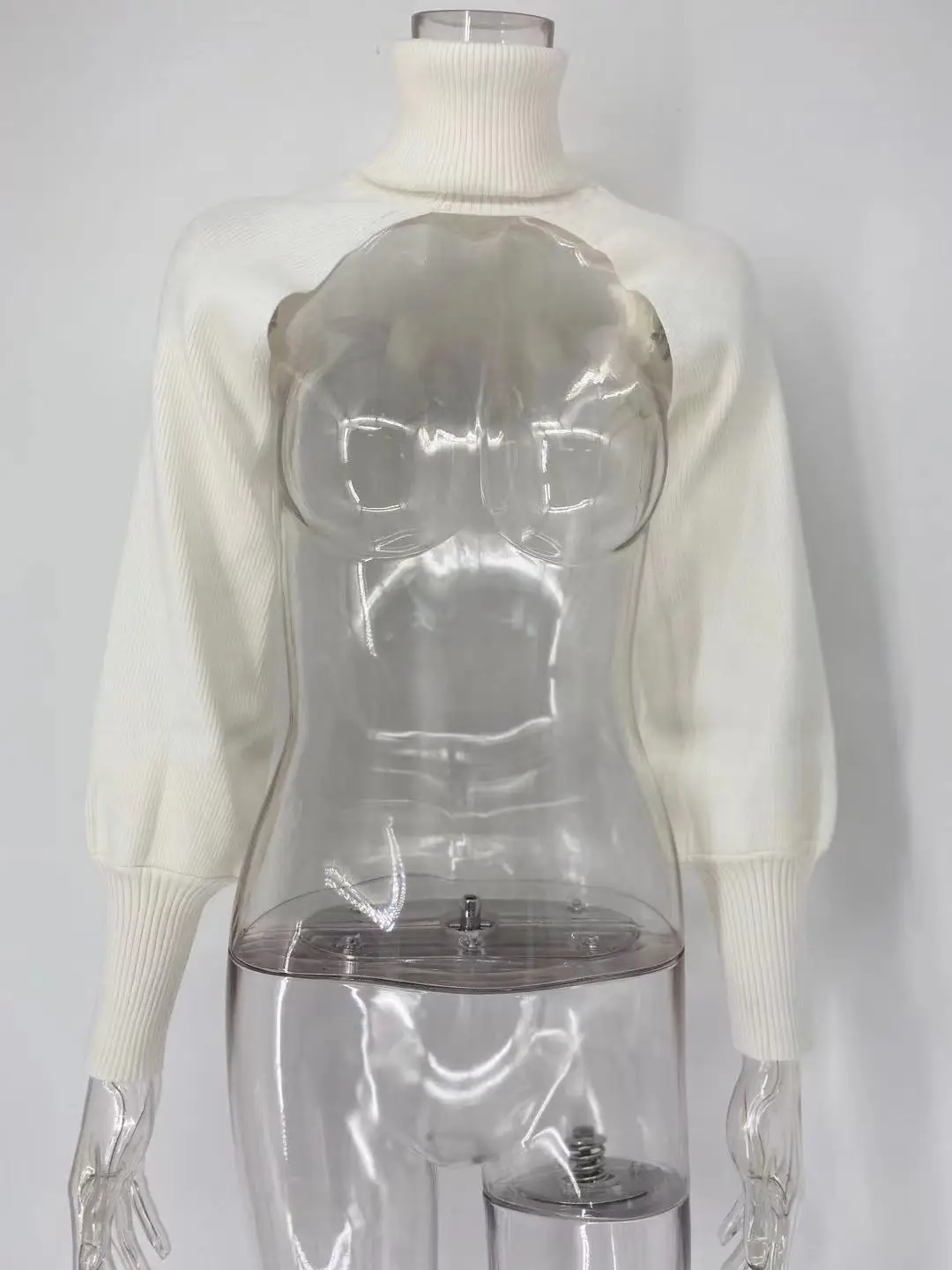 Женский трикотажный свитер с высоким воротником и длинным рукавом - купить по