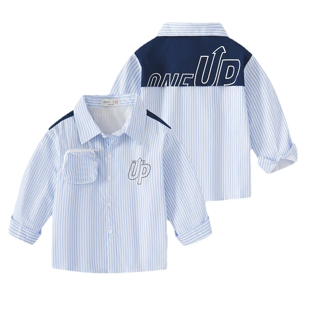 

Рубашка в полоску для мальчиков, Детская весенне-осенняя хлопковая рубашка с длинным рукавом и надписью, Детская Повседневная рубашка, топы...