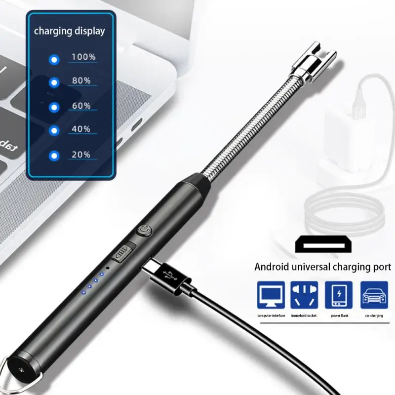 

360 Rotation Arc BBQ Lighter USB Kitchen Gas Stove Plasma Lighter Windproof Flameless Electric Candle Lighters With Hook Outdoor