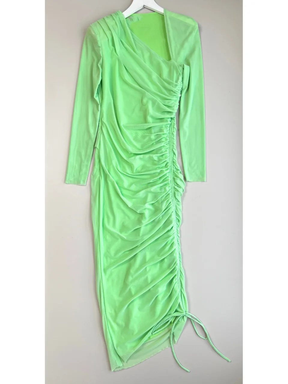 

Green Mesh Slanting Shoulder Slim Slit Dress for Women