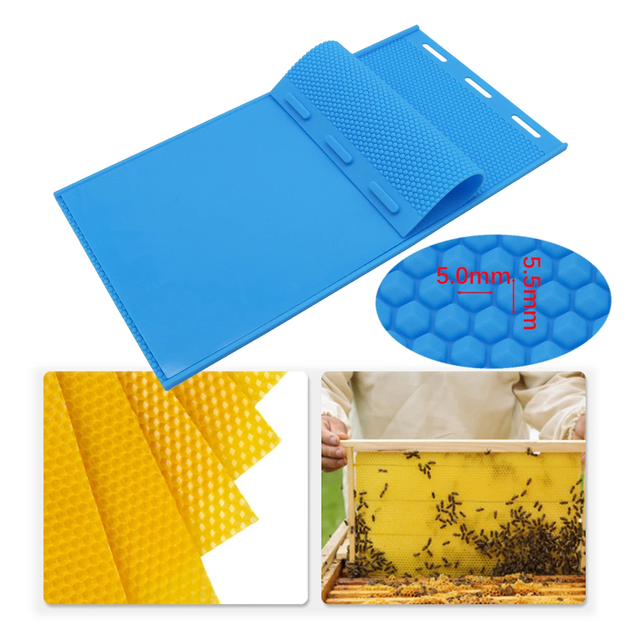 1set Apiculture Silicone Beeswax Honeycomb Mold Flexible Wax for Machine Foundation Sheets Press Embosser Wax Nest Base Making
