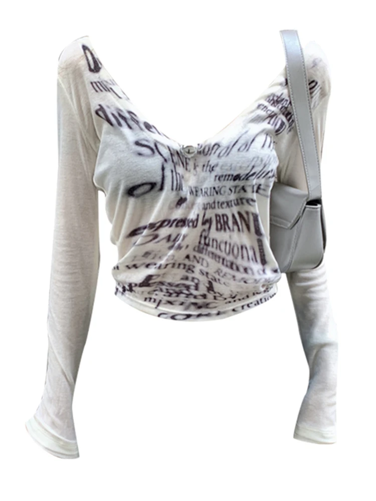 

Женская футболка с длинным рукавом, V-образным вырезом и принтом