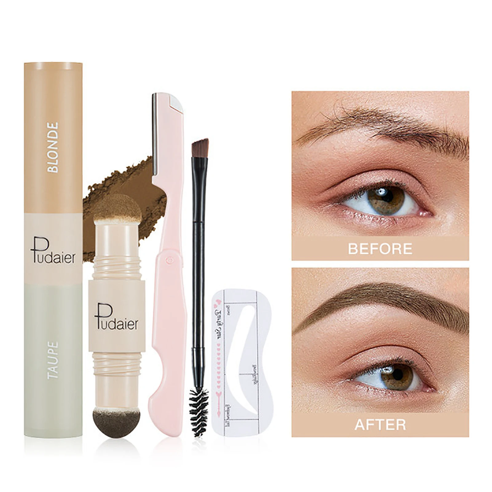 Eyebrow Stamp Shaping Waterproof Brow Powder Makeup Kit Natrual Eye Eyebrow Stick Hair Line Contour Black Brown Taupe Two-color