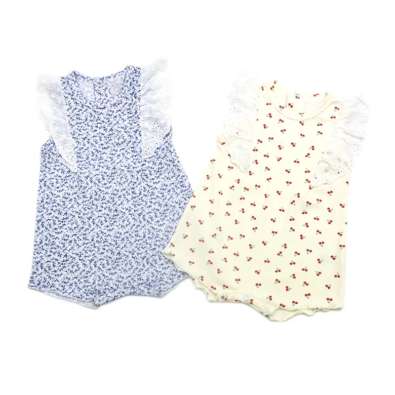 

Summer baby girl jumpsuit girl baby sweet cherry floral jumpsuit pullover romper