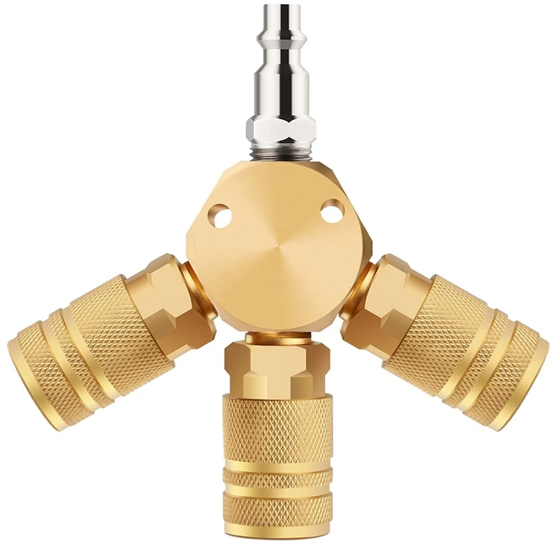 

Air Splitter, 3-Way Air Manifold With 3 Pieces Brass Industrial Coupler And 1/4Inch Male NPT Plug, Quick Connect Fitting