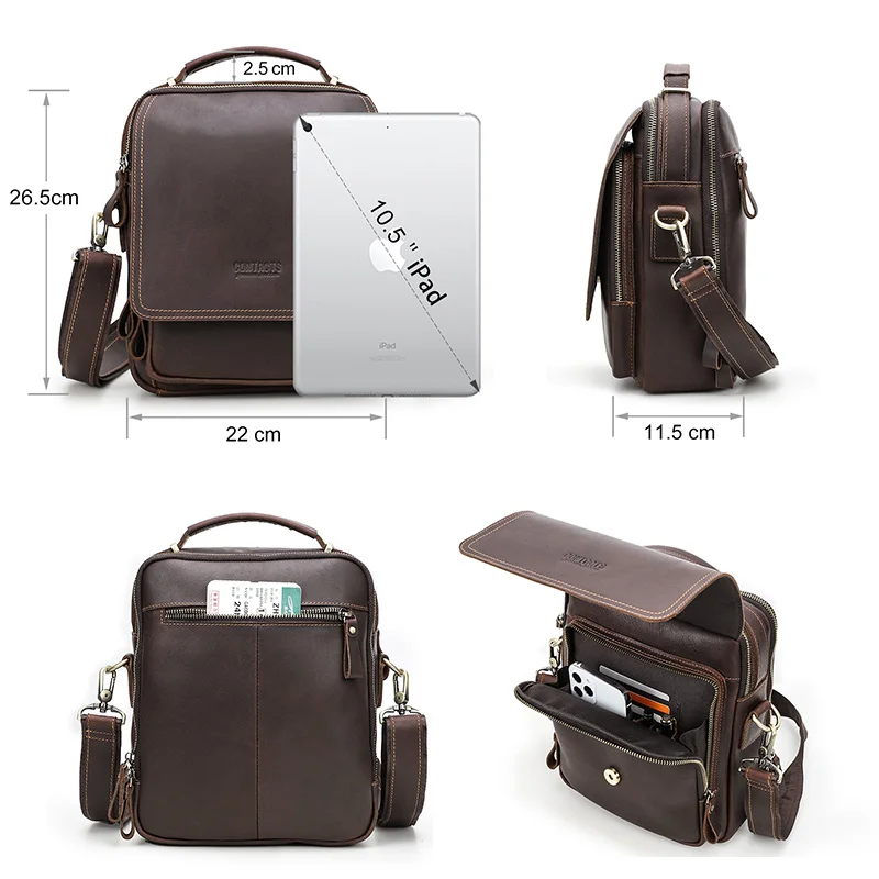 OYIXINGER Vintage Men Messenge Bag For Man Shoulder Bags Multifunction High-quality Genuine Leather Small Handbag For 10.5 IPad