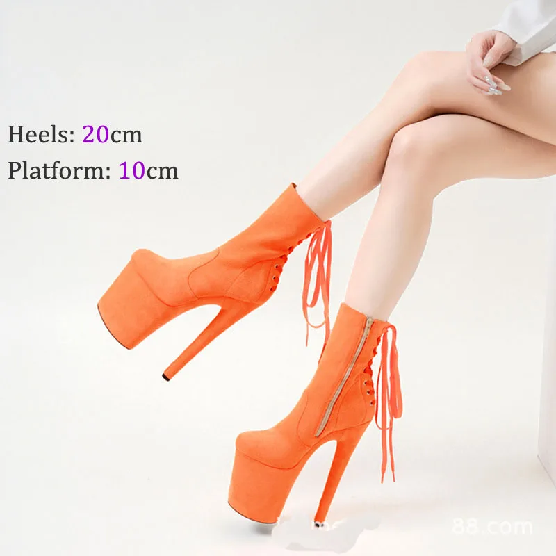 

Super High Heel 20Cm Thick Sloe Sexy Erotic Short Boots Nightclub Hate Sky High Pole Dance Waterproof Platform Lacing Large Size
