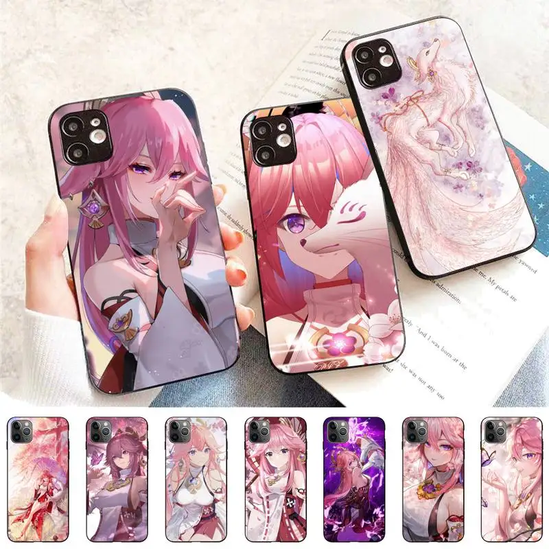 

Yinuoda Yae Miko Genshin Impact Phone Case for iPhone 11 12 13 Mini Pro Max 8 7 6 6S Plus X 5 S SE 2020 XR XS 10 case