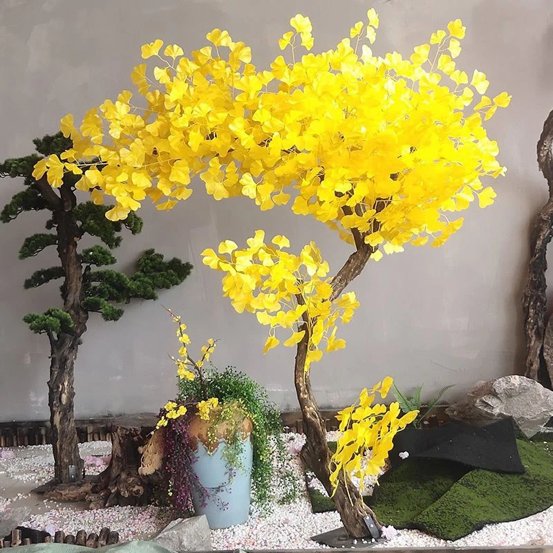 

60cm 12pcs Artificial Ginkgo Leaves Silk Plants Fake Ginkgo Branch Plastic Autumn Yellow Leaf Bouquet For Home Wedding DIY Decor