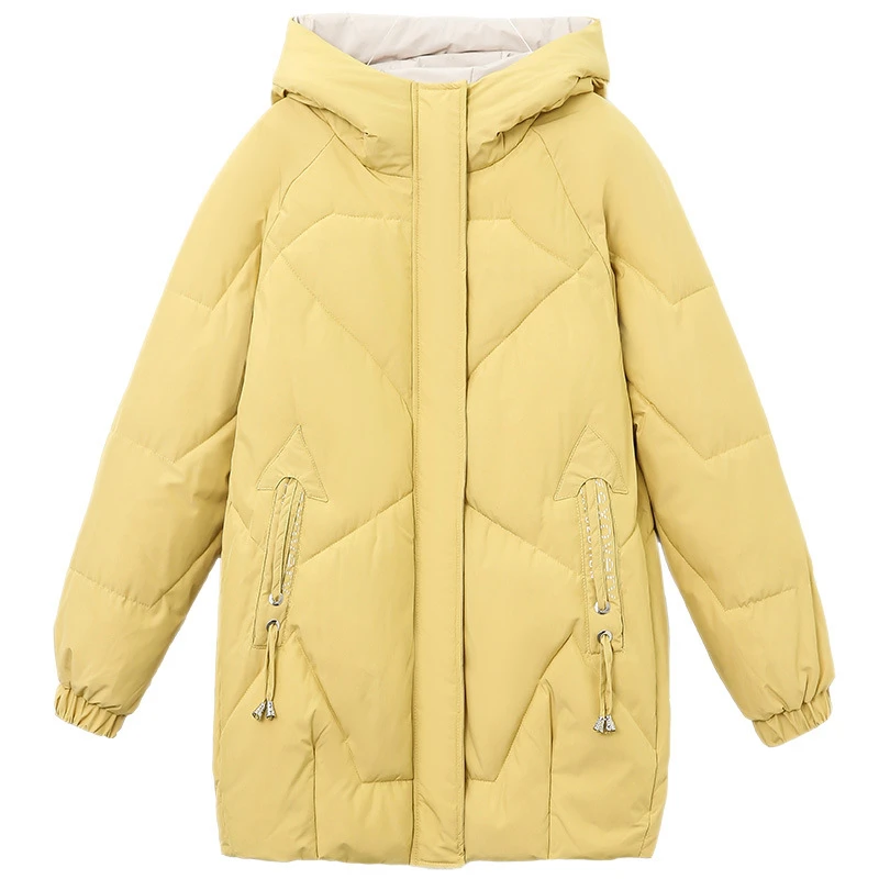 Women Mid-length Winter Bread Clothes New Thick Warm Cotton Letter Print Jackets Loose Hooded Padded Overcoat Parkas Casual Coat