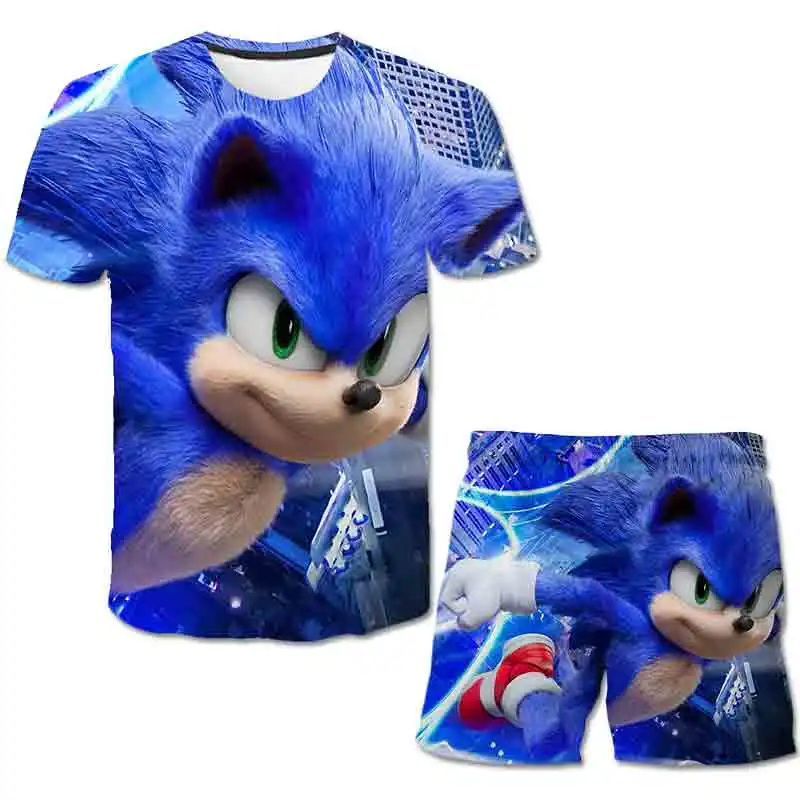 2022 летняя одежда для мальчиков с 3D принтом футболка + шорты Sonic детские мультяшным