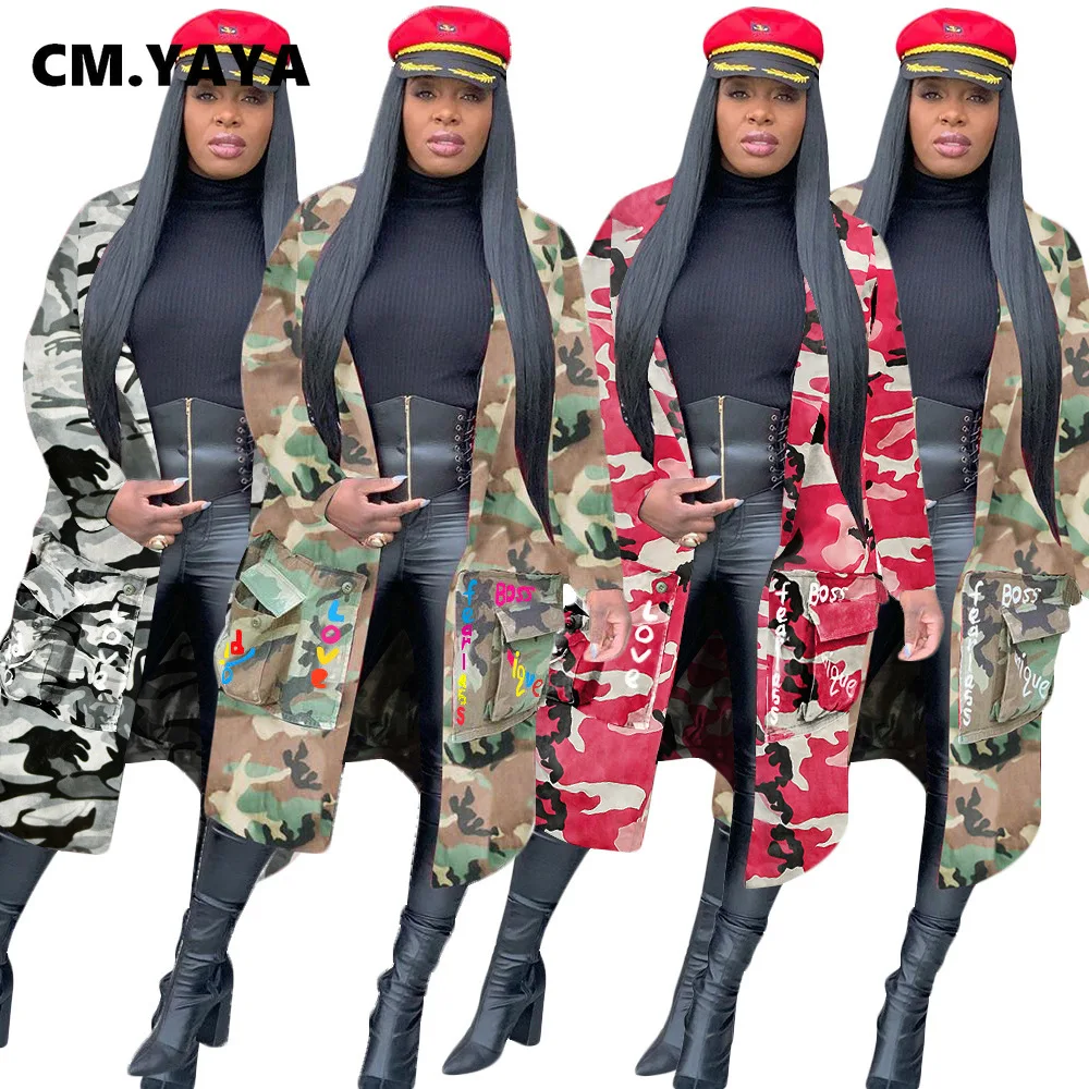 

Тренч CM.YAYA зимний с длинным рукавом, камуфляжные пальто с принтом, повседневное модное пальто, женская ветровка, верхняя одежда, длинное Бан...