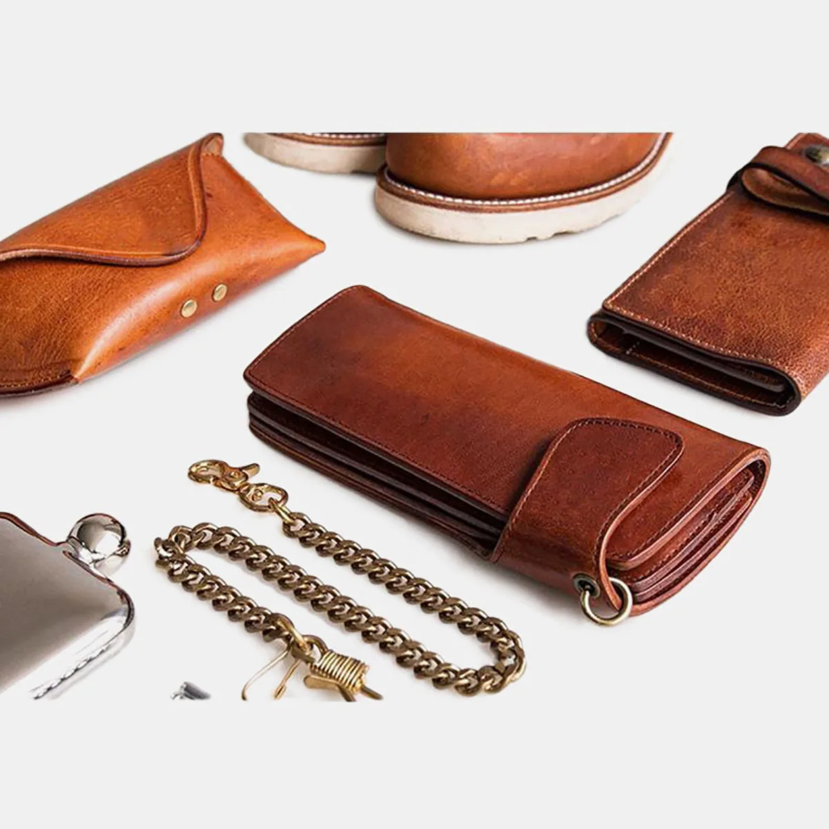 

2022 New Men Vintage Long Zipper Wallet Card Holder Leather Men Wallets With Metal Chain Male Cellphone Coin Purses Clutch