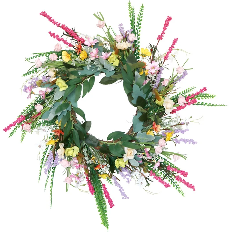 

22Inch Artificial Daisy Rose Flower Wreath Oil Painting Style Wreath For Front Door Window Farmhouse Home Decoration