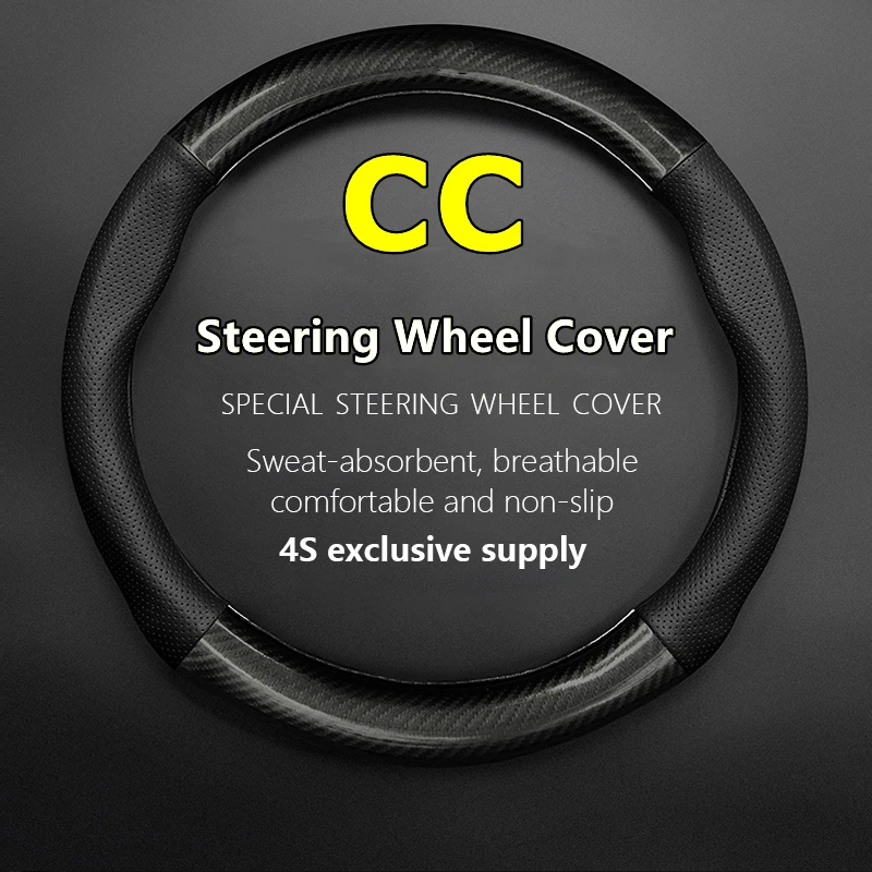 

Non-slip Leather For VW Volkswagen CC Steering Wheel Cover Genuine Leather Carbon Fiber 330TSI 380TSI 2019 2020 2021 2023