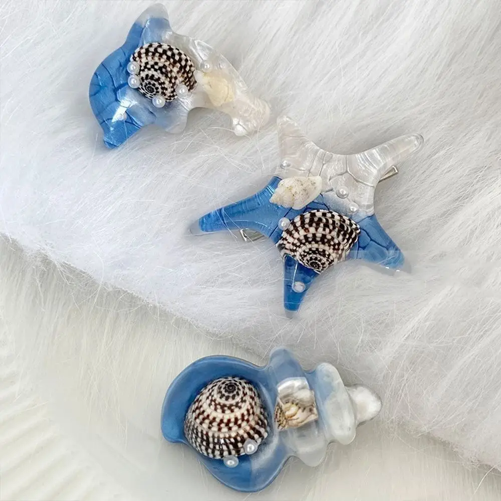 Starfish Ocean Conch Hair Clip Cute Shell Pearl Ins Style Blue Color Female/Children