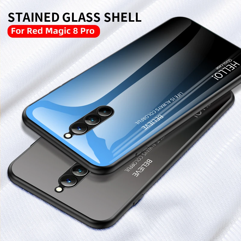 

For Nubia Red Magic 8 Pro Case Luxury Gradient Tempered Glass Hard Back Cover For Red Magic 8Pro Plus Shockproof Bumper