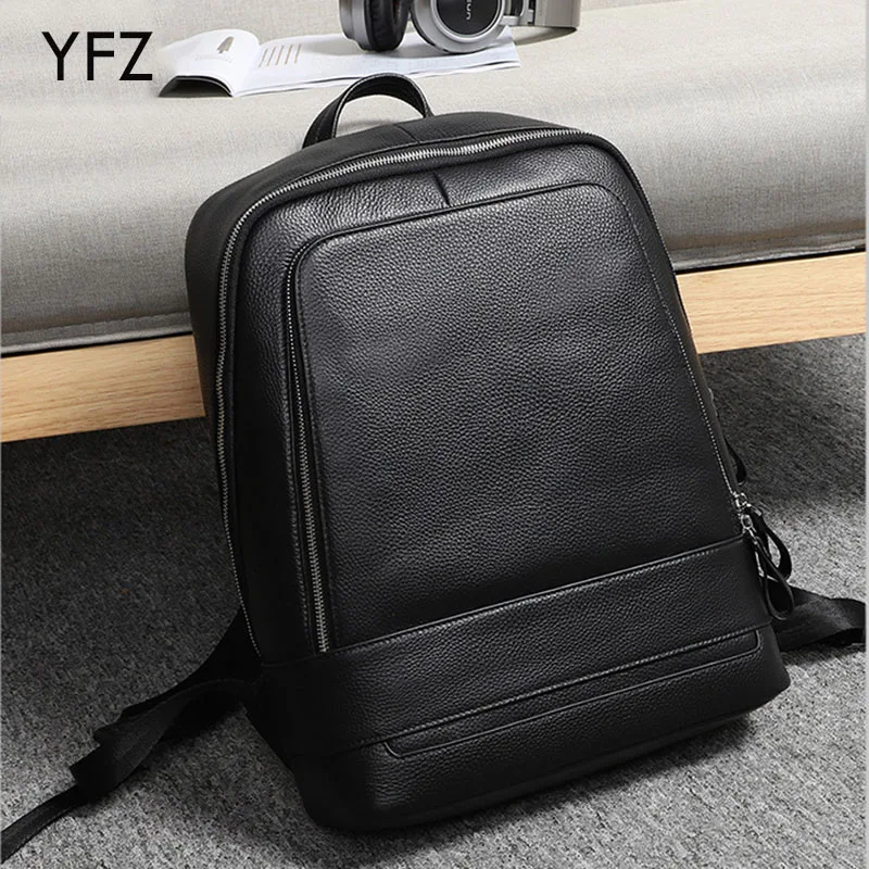 YIFANGZHE Men Leather Backpack 15.6” Laptop Backpack Travel Business Office Bag Large Capacity School Bookbag