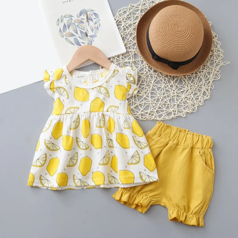 

Two Pieces Cotton Girls Clothing Sets Summer Vest Sleeveless Children Sets Fashion Girls Clothes Suit Casual Print Outfits 1-3T