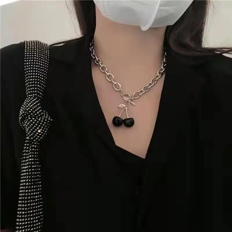 

Trendy Cherry Clavicle Chain Necklace for Women Charms Silver Color Hollow Geometric Party Jewelry Accessories Punk Jewelry Gift