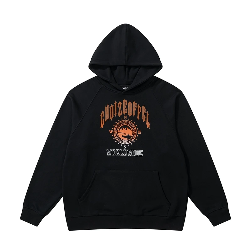 

Retro Front Pocket Letter Print Solid Color Terry Pullover Hoodies Men and Women Streetwear Casual Oversized Hooded Sweatshirts