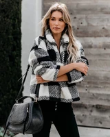 women stand collar zip up loose leisure pullovers black checkerboard pullover sweatshirts autumn winter thick plaid sweatshirts