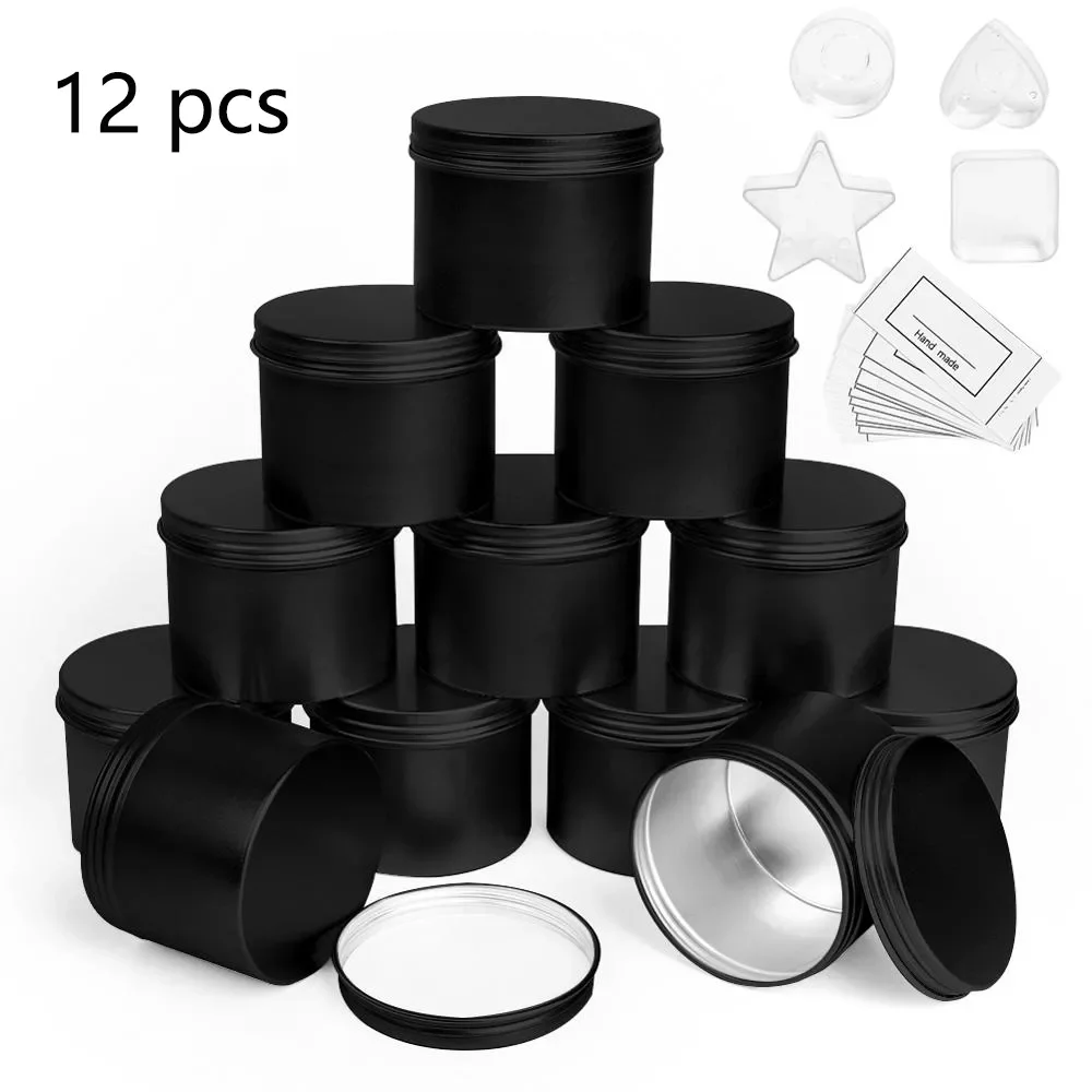 

Round Metal Tin Box Candle Tin Black Aluminum Jar Storage Empty Pot Plain Screw Top Cans Cream Cosmetic Container Gold Silver