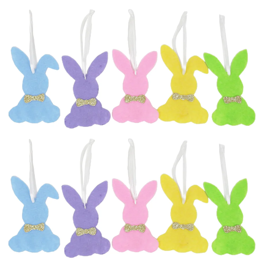 

10pcs Easter Rabbit Ornament Felt Easter Pendant Party Layout Decor(Mixed Color)