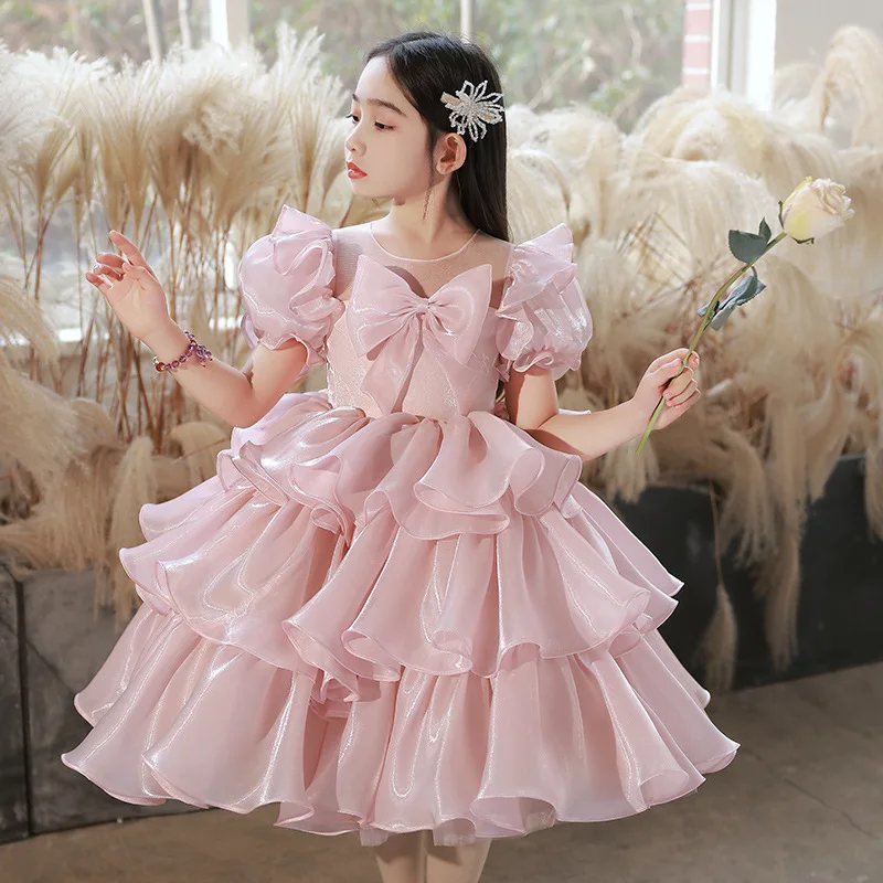 

2023 Princess Party Formal Dress for Baby Girls Children Pink Fancy Layered Dresses for Carnival Infant Evening Chic Partywear