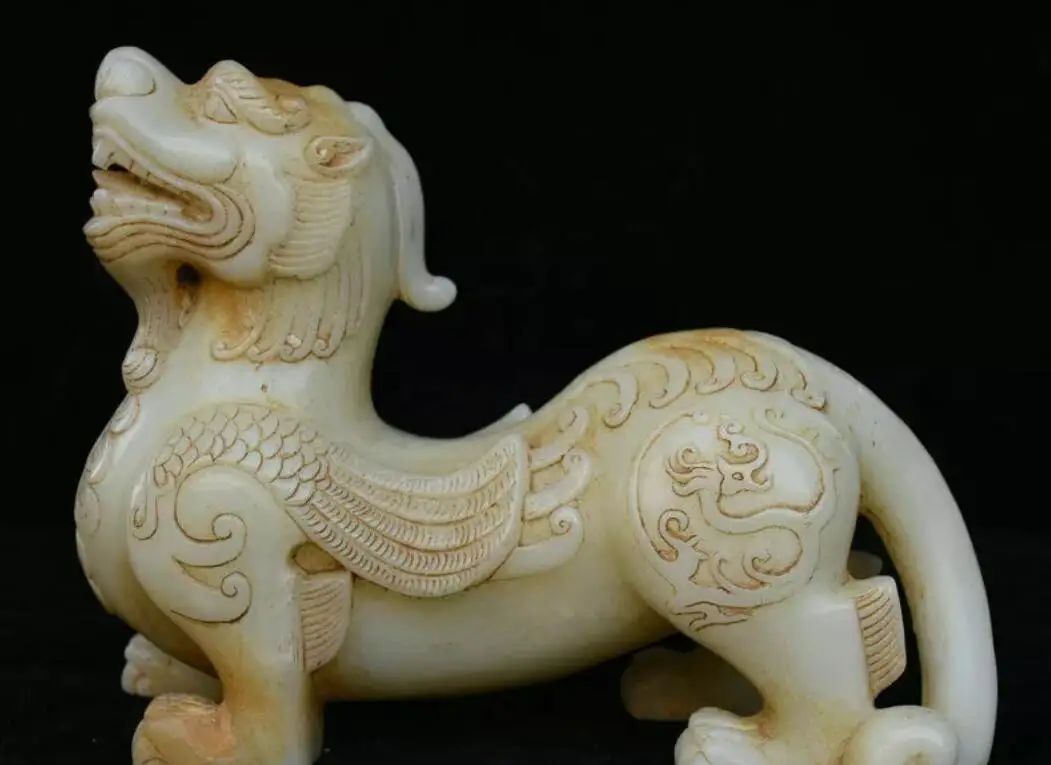 10-дюймовый старый китайский белый нефритовый дворец фэн-шуй единорог Gundam Дракон