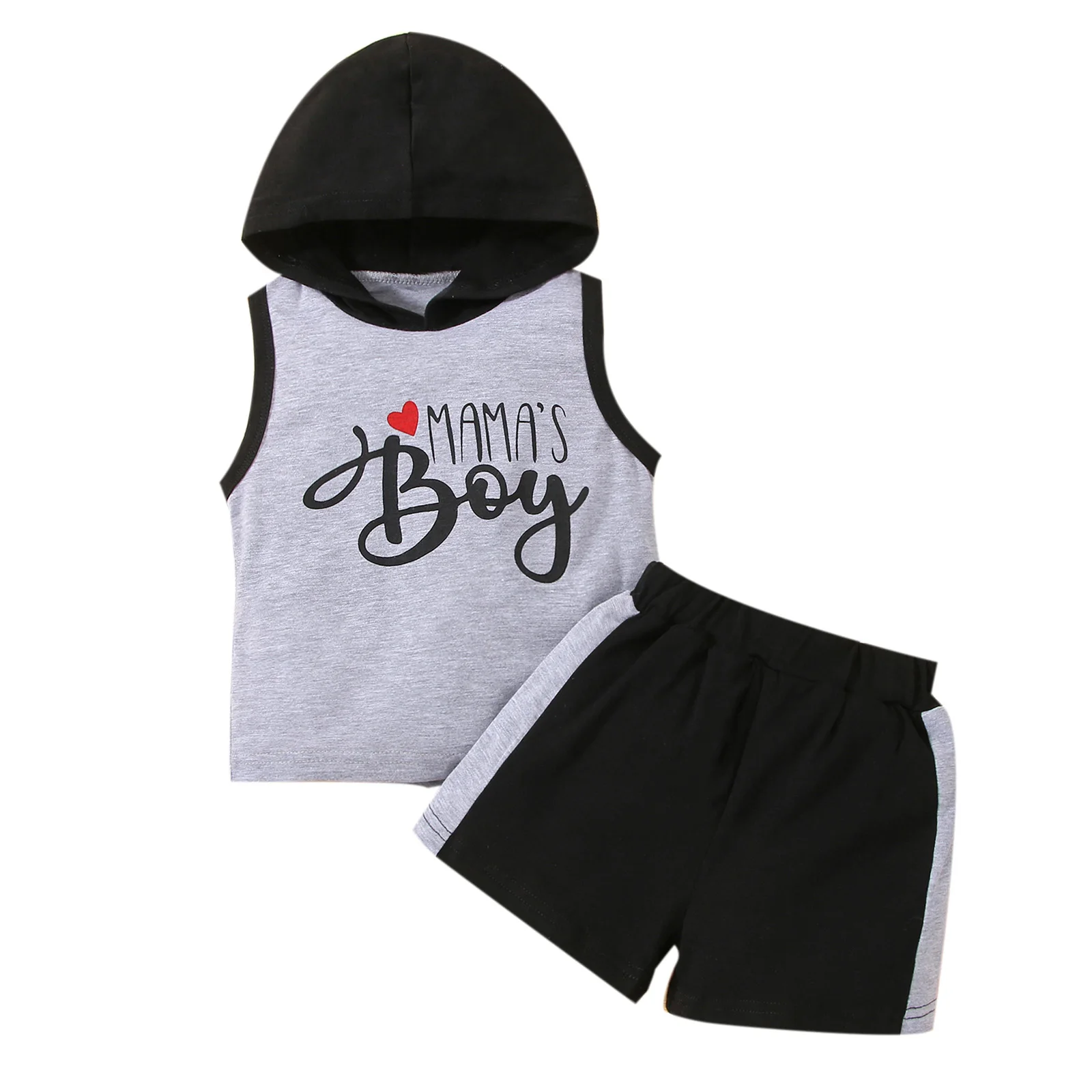 

Toddler Kids Baby Boys Clothing Shorts Set Sleeveless Letters Print Hooded Vest with Elastic Waist Shorts Summer Cotton Outfit