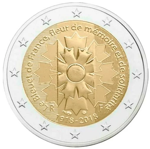 

France's One-Hundred-Year Anniversary of the End of World War I 2018 Cornflower 2 Euro Bimetal Commemorative Coin UNC Original